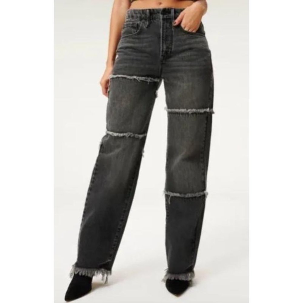 NWT Good american jeans Womens 4 good 90s Seamed Fray high waist straight cotton